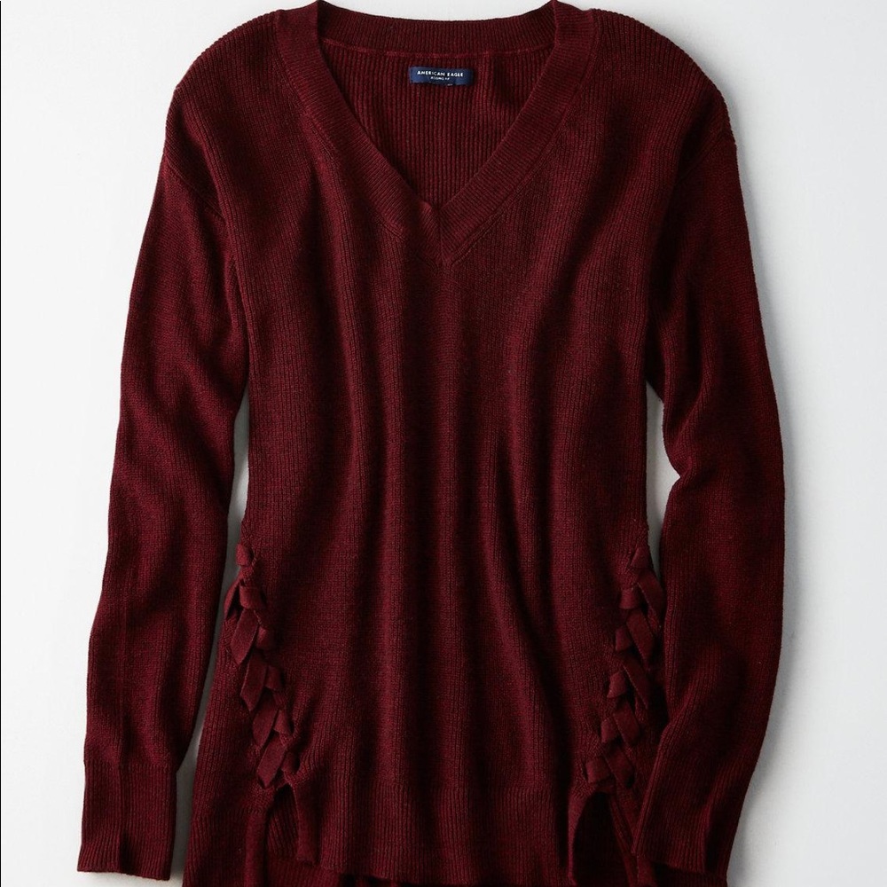 American Eagle Side Lace Up Burgundy Sweater